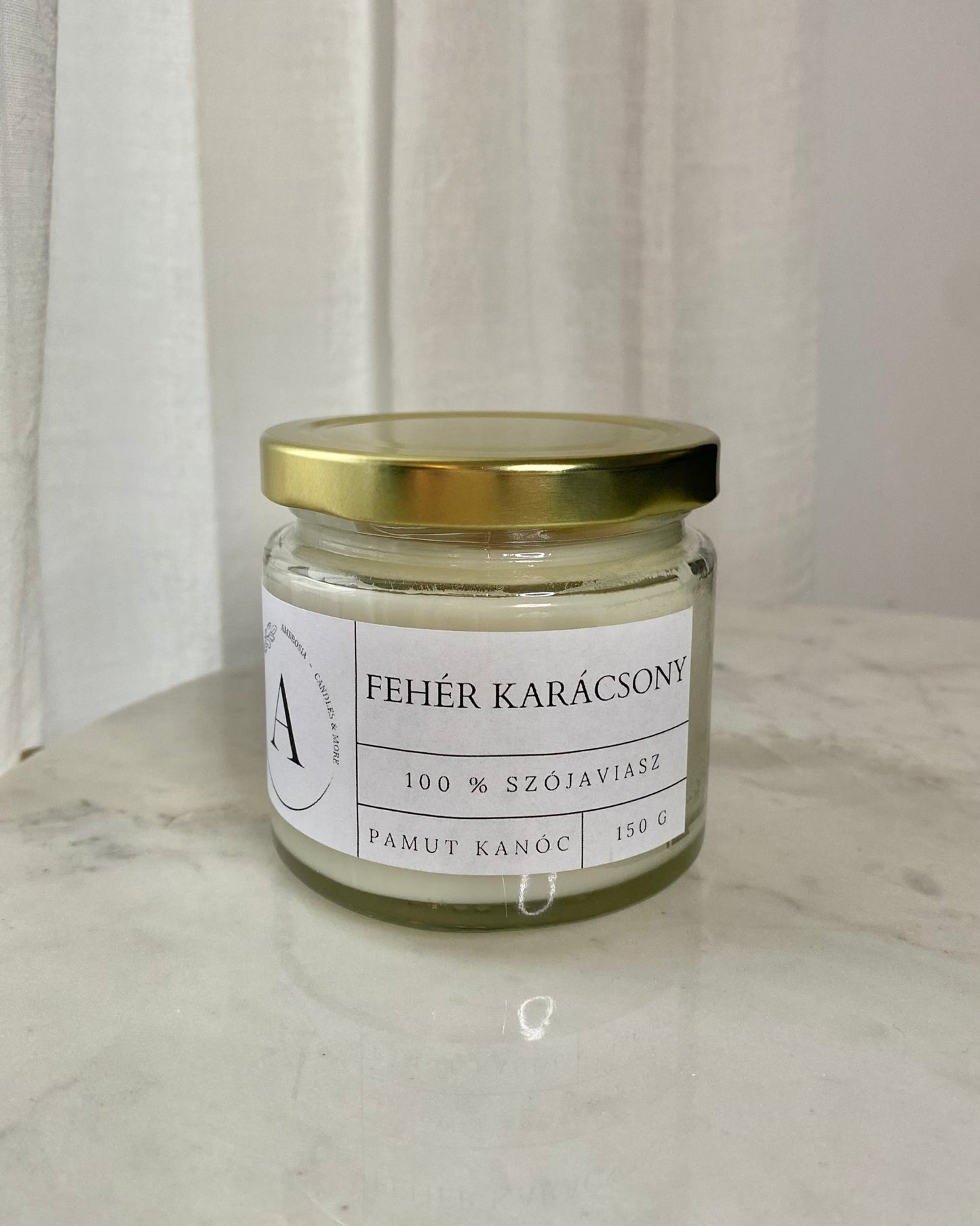 Fehér karácsony illatgyertya pamut kanóccal - AMBROSIA Candles & More