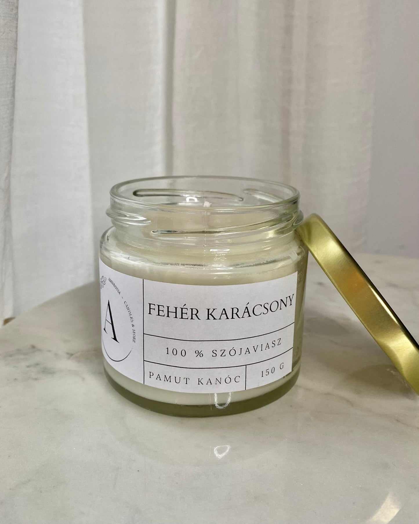 Fehér karácsony illatgyertya pamut kanóccal - AMBROSIA Candles & More