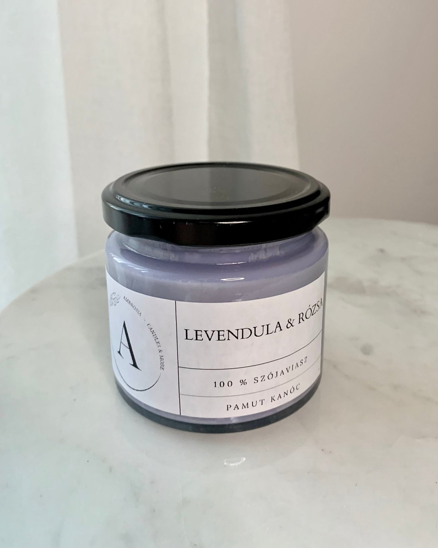 Levendula & rózsa illatgyertya pamut kanóccal - AMBROSIA Candles & More