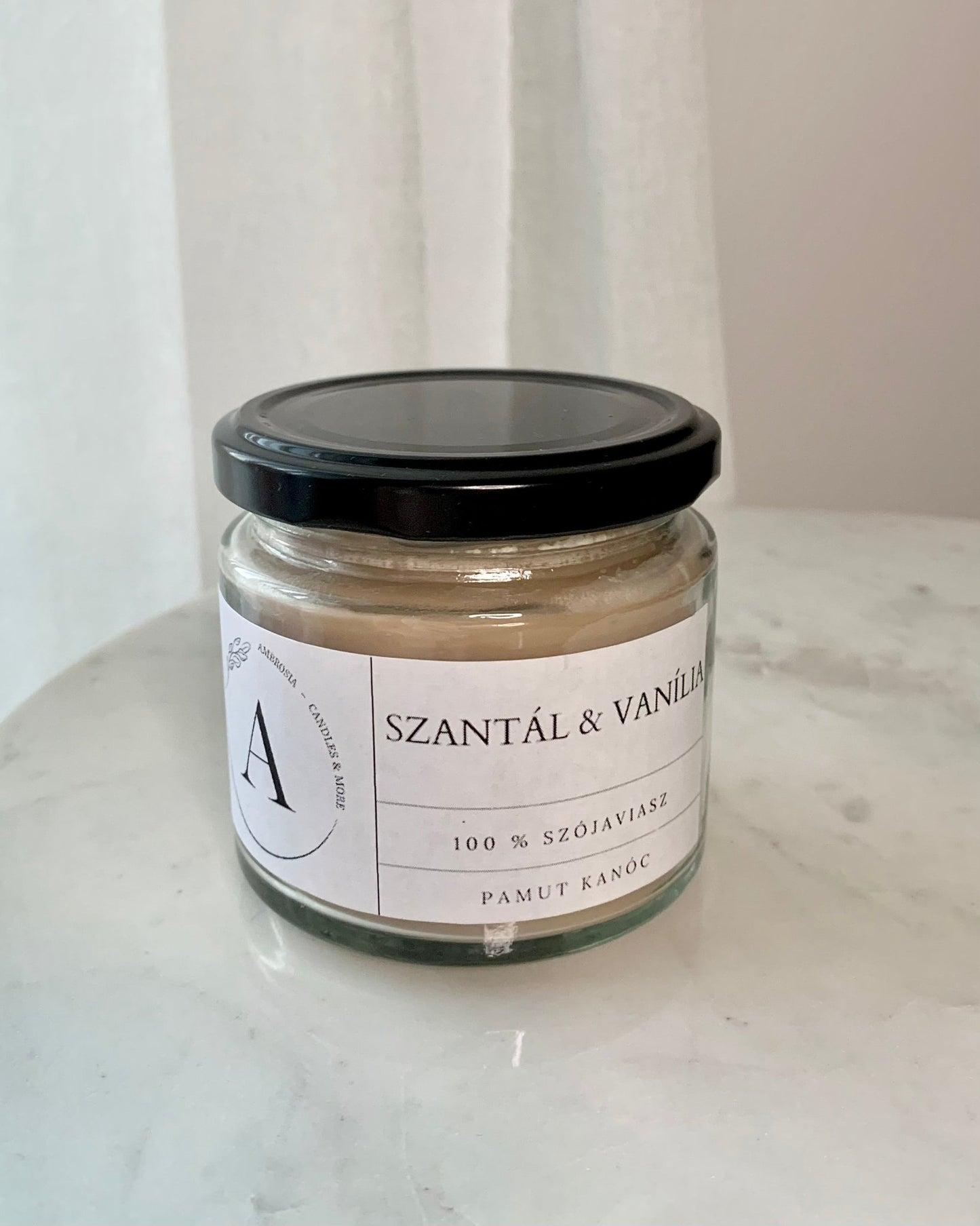 Szantál & vanília illatgyertya pamut kanóccal - AMBROSIA Candles & More