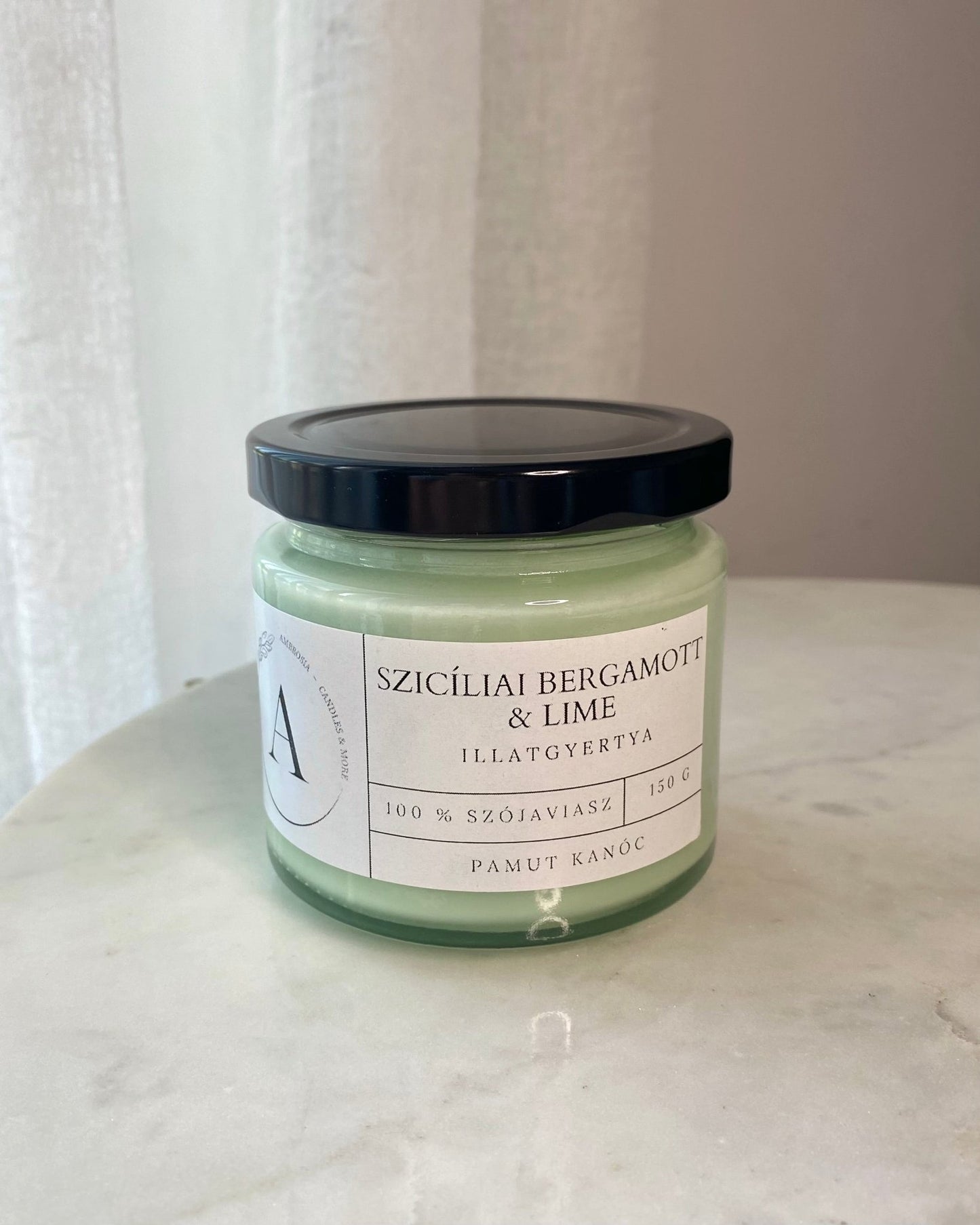 Szicíliai bergamott & lime illatgyertya pamut kanóccal - AMBROSIA Candles & More