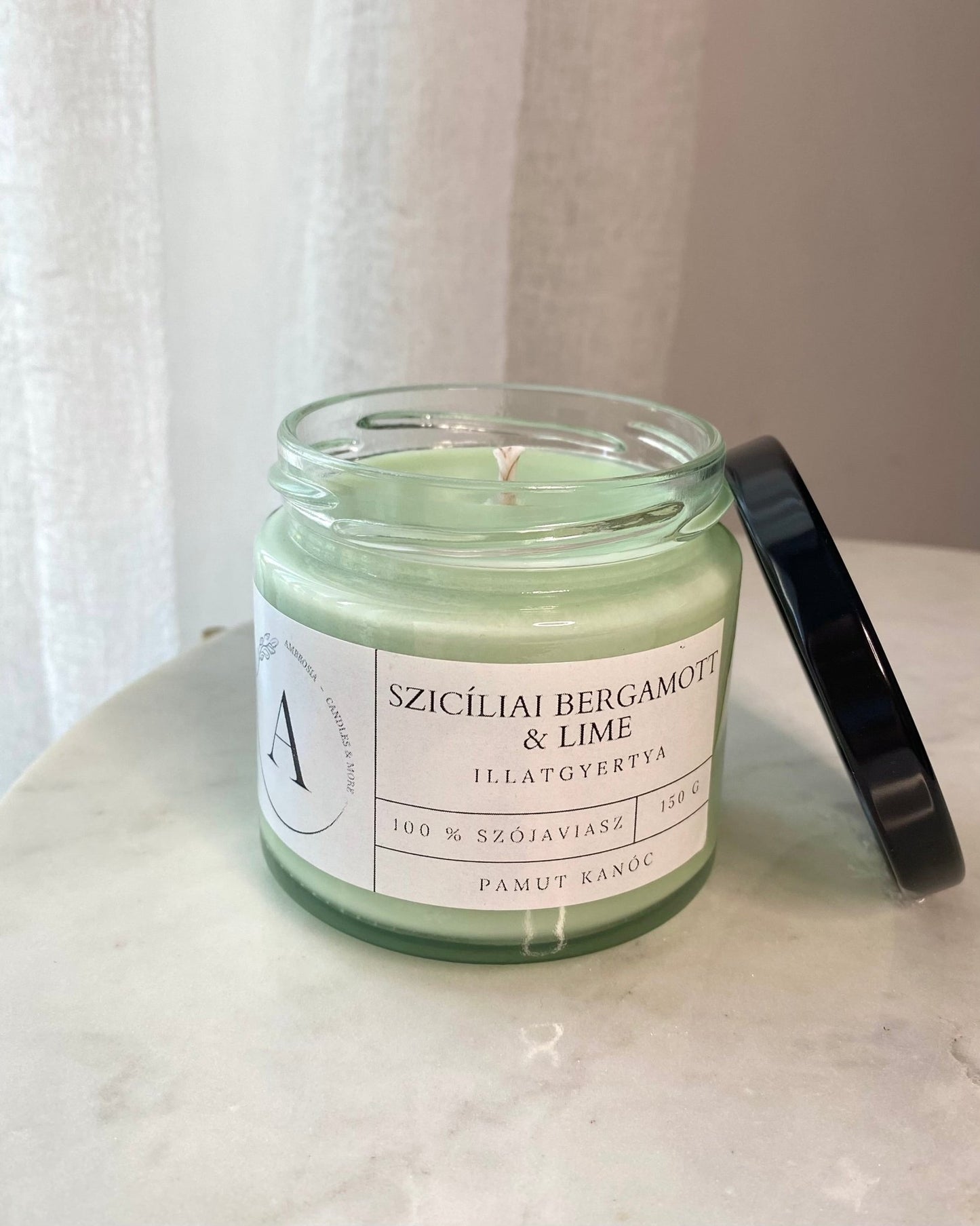 Szicíliai bergamott & lime illatgyertya pamut kanóccal - AMBROSIA Candles & More