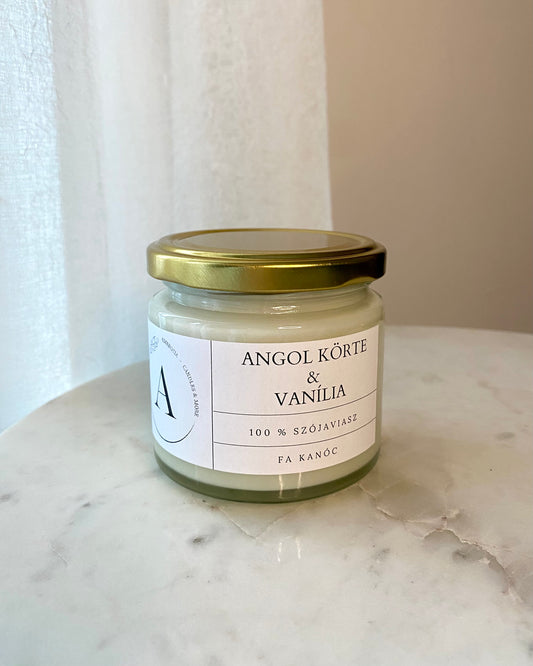 Angol körte & vanília illatgyertya fa kanóccal