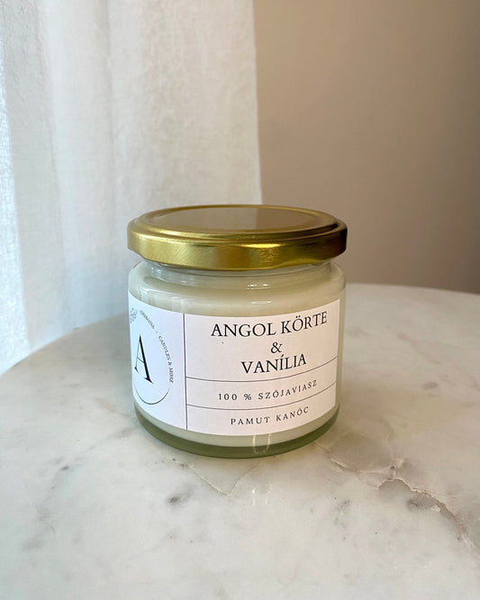 Angol körte & vanília illatgyertya pamut kanóccal - AMBROSIA Candles & More