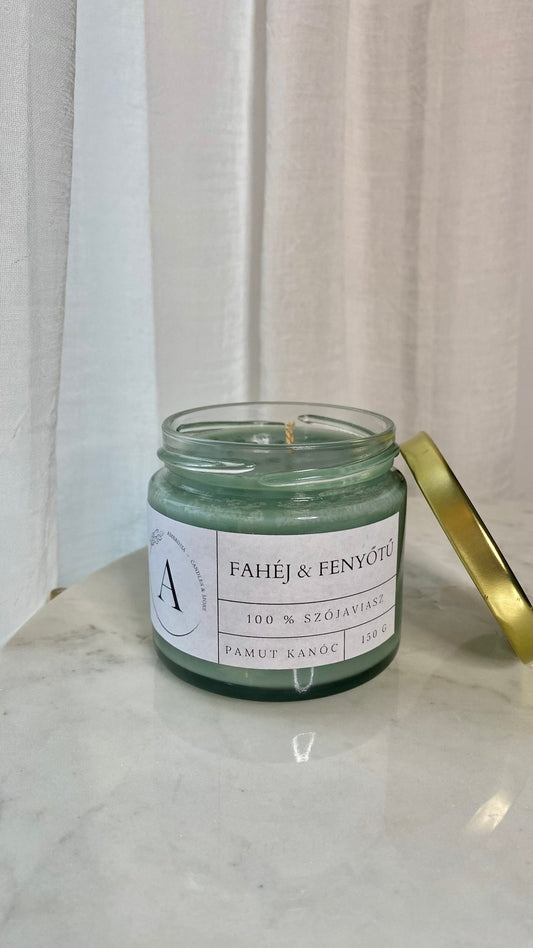 Fahéj és fenyőtű illatgyertya pamut kanóccal - AMBROSIA Candles & More