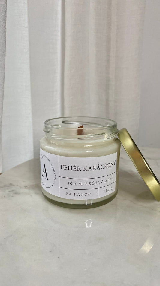 Fehér karácsony illatgyertya fa kanóccal - AMBROSIA Candles & More