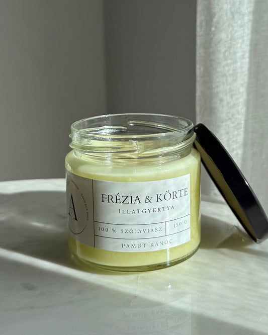 Frézia& körte illatgyertya pamut kanóccal - AMBROSIA Candles & More