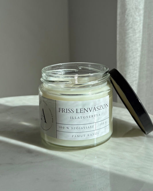 Friss lenvászon illatgyertya pamut kanóccal - AMBROSIA Candles & More