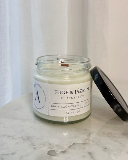 Füge & jázmin illatgyertya fa kanóccal - AMBROSIA Candles & More