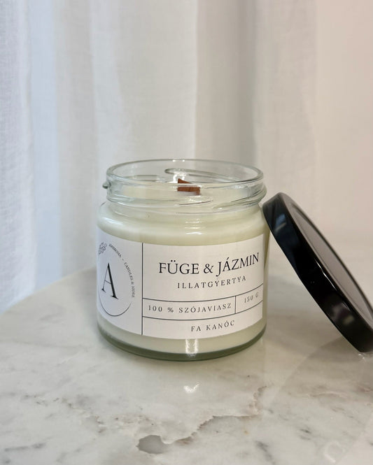 Füge & jázmin illatgyertya fa kanóccal - AMBROSIA Candles & More