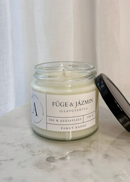 Füge & jázmin illatgyertya pamut kanóccal - AMBROSIA Candles & More