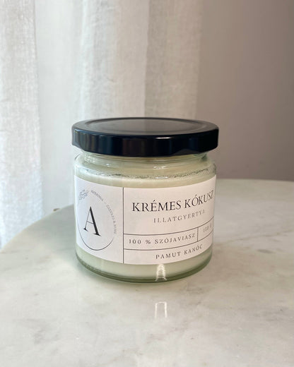Krémes kókusz illatgyertya pamut kanóccal - AMBROSIA Candles & More