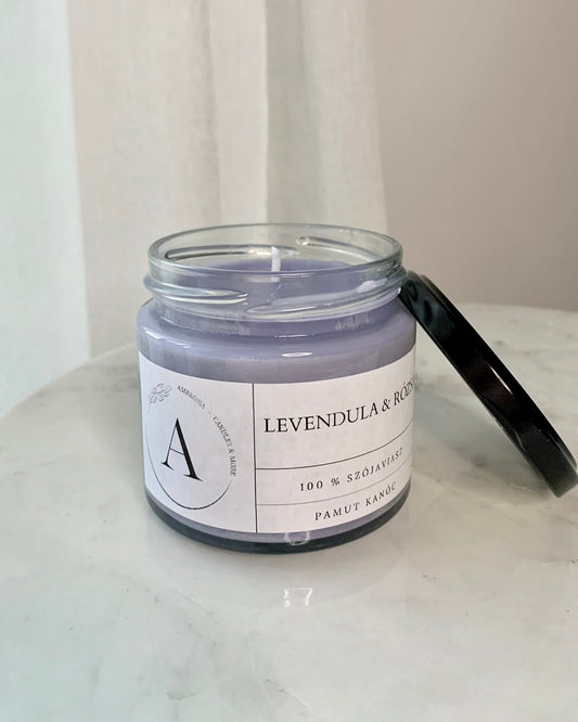 Levendula & rózsa illatgyertya pamut kanóccal - AMBROSIA Candles & More