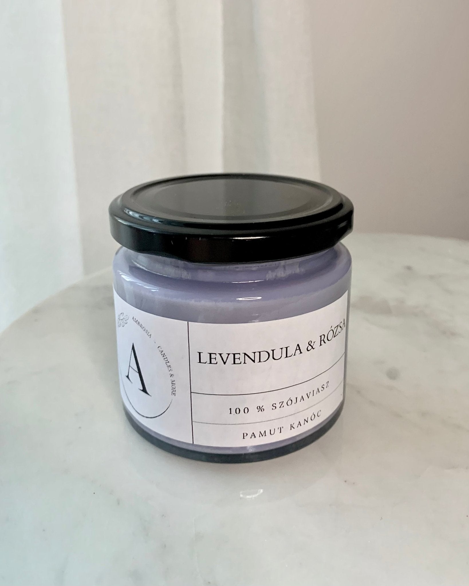 Levendula & rózsa illatgyertya pamut kanóccal - AMBROSIA Candles & More