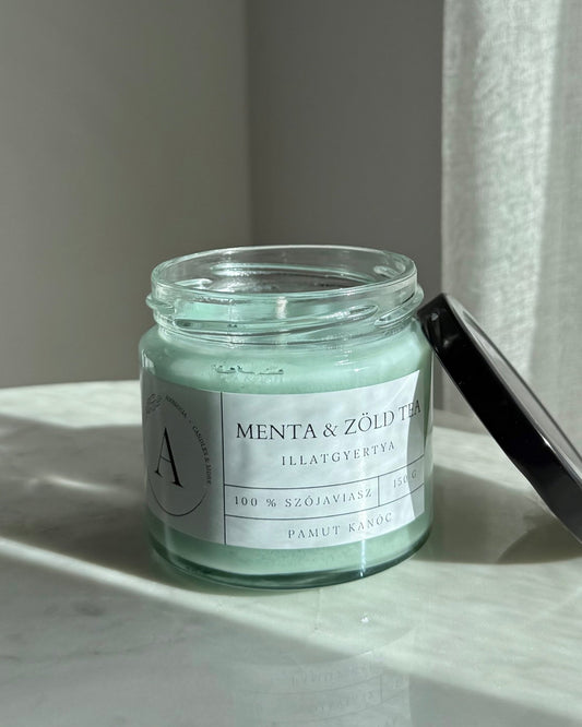 Menta & zöld tea illatgyertya pamut kanóccal - AMBROSIA Candles & More