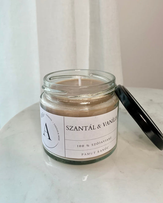 Szantál & vanília illatgyertya pamut kanóccal - AMBROSIA Candles & More