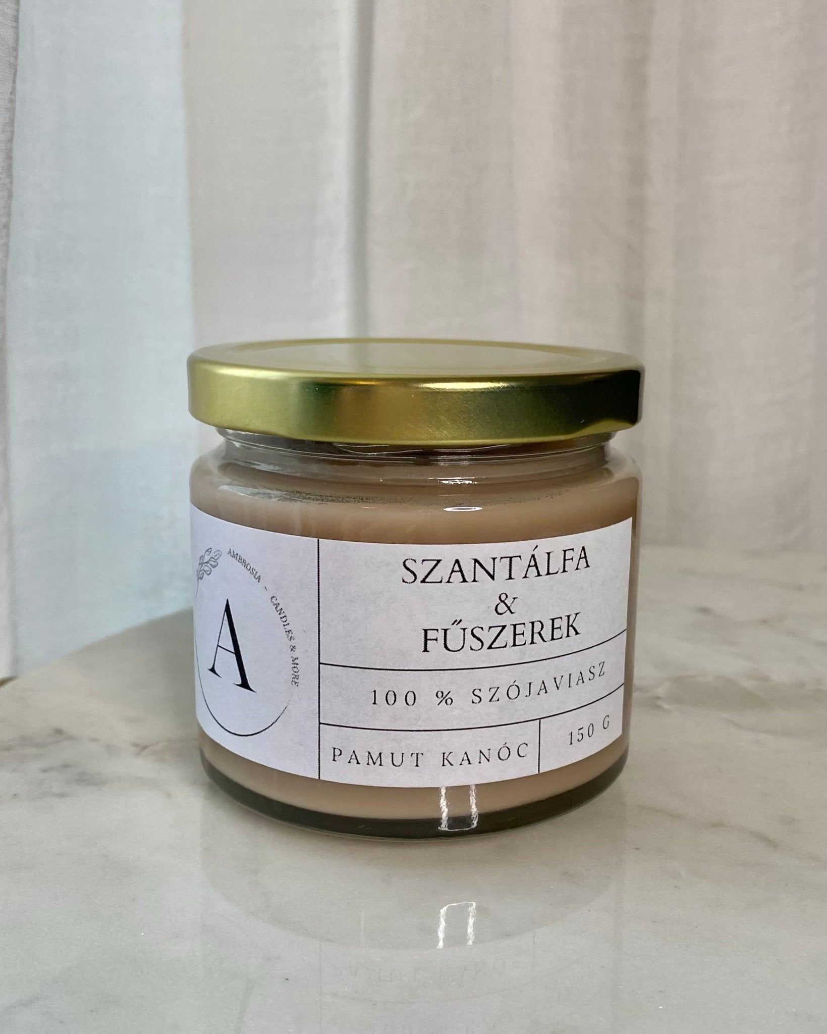 Szantálfa és fűszerek illatgyertya pamut kanóccal - AMBROSIA Candles & More
