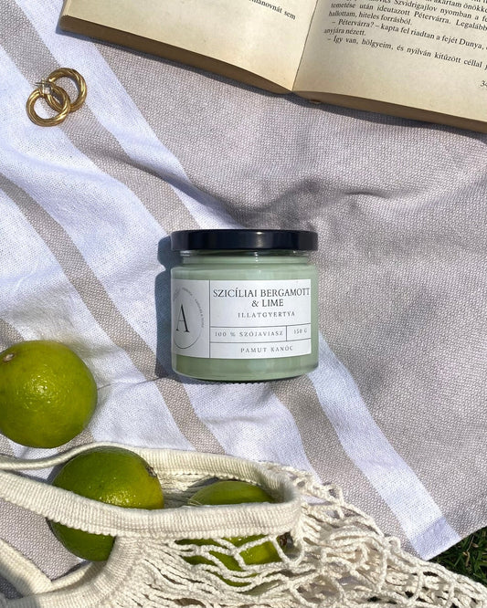 Szicíliai bergamott & lime illatgyertya pamut kanóccal - AMBROSIA Candles & More