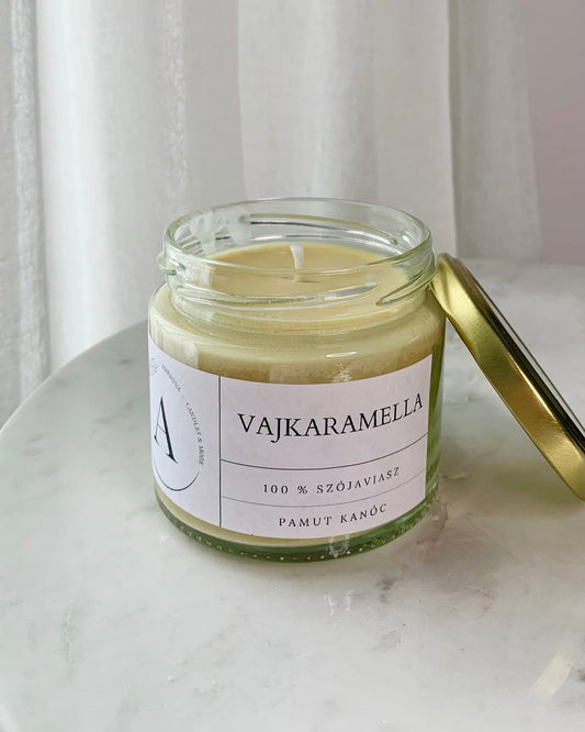 Vajkaramella illatgyertya pamut kanóccal - AMBROSIA Candles & More